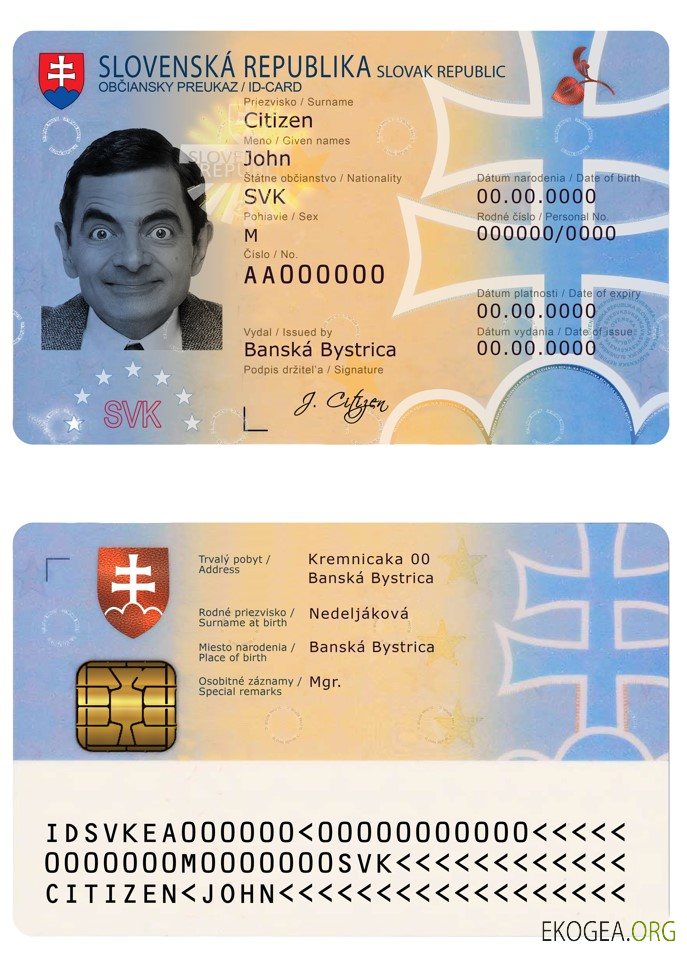 Carte d'identité Slovaquie template Carte d'identité Slovaquie template